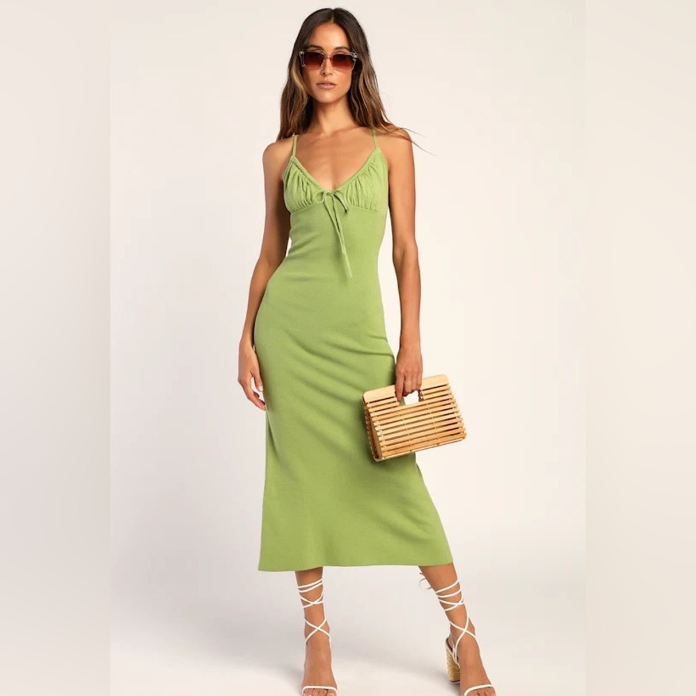 Lulu's Your Sweetheart Light Green Ribbed Bodycon Midi Dress - Size L